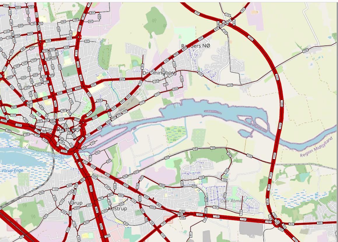 Kort som viser trafiktal med Østforbindelsen