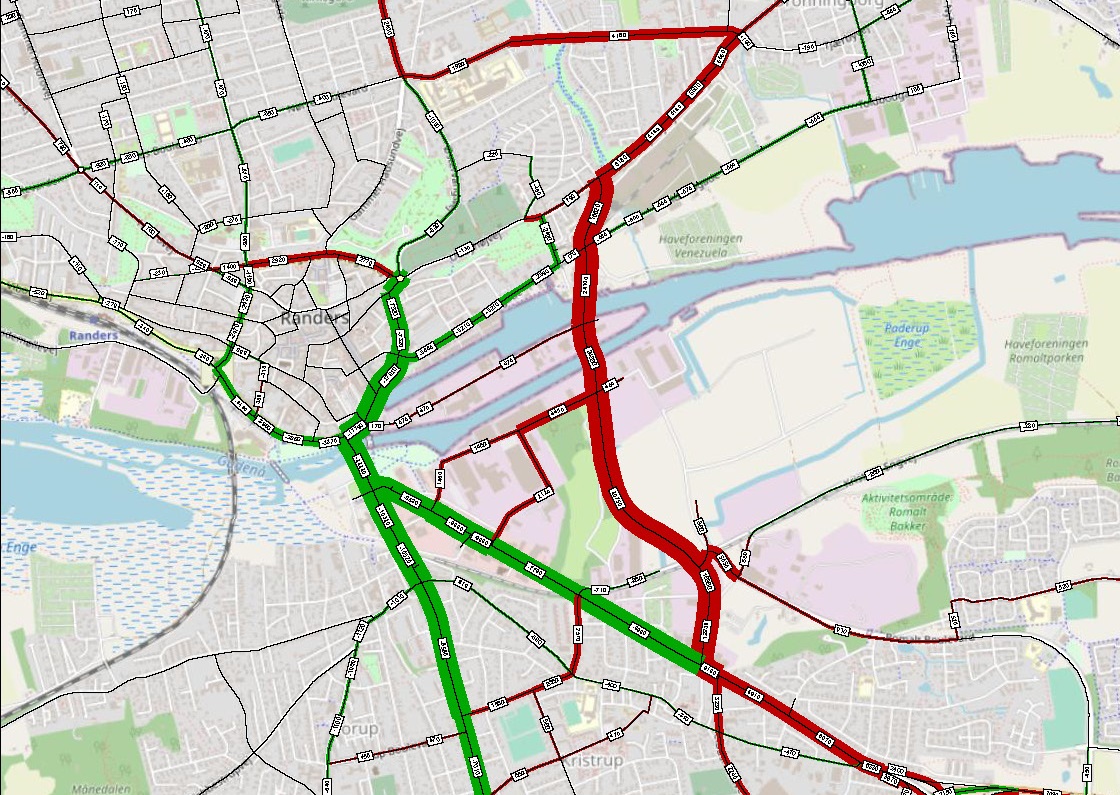 Kort som viser trafiktal i 2030 med Klimabroen