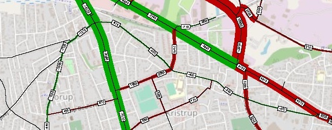 Kort som viser trafiktal i 2030 med Klimabroen